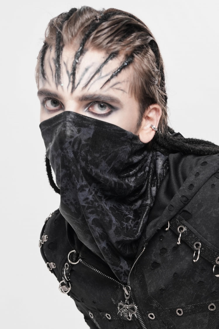 Black Printed Men's Punk Cool Mask Scarf - Black - 1