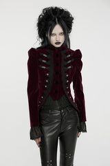 Red Stand Collar Long Sleeves Women's Gothic Swallowtail Coat - Product - 3