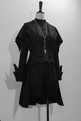 Black Vintage Medieval Prince Ouji Lolita Swallowtail Long Waistcoat Coat - Product - 2