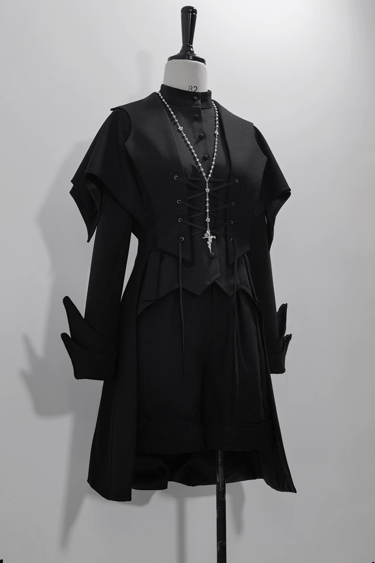Black Vintage Medieval Prince Ouji Lolita Swallowtail Long Waistcoat Coat - Product - 2