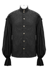 Black Straight Collar Puff Sleeve  Jacquard Mens Punk Blouse - Product - 4