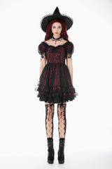 Black/Red Star Square-cut Collar Short Sleeves Lace Women's Gothic Priness Dress Graduation Dress - Product - 5