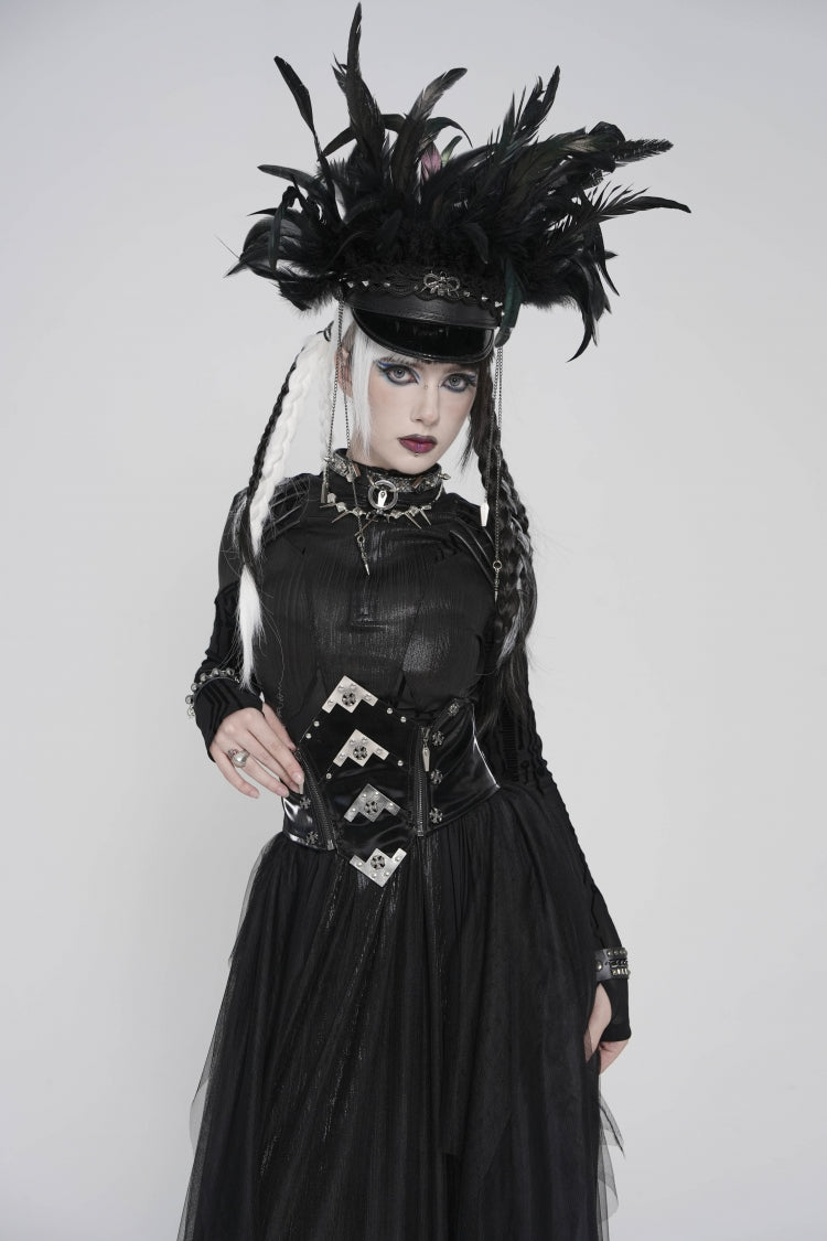 Black Lace-Up Slim Irregular Zippered Women's Punk Corset - Product - 9