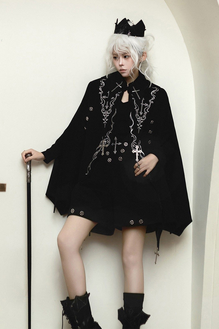 Black [The Eternal Night Descends] Embroidered Ouji Gothic Lolita Cloak Shorts Set - Product - 6