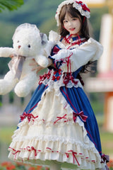 White/Blue Snow White Love Song Ruffle Cardigan Bowknot Long Sweet Lolita Dress - Product - 2
