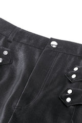 Black Leather Women's Punk Buckled Side Slit Irregular Hem Skirt - Product - 14
