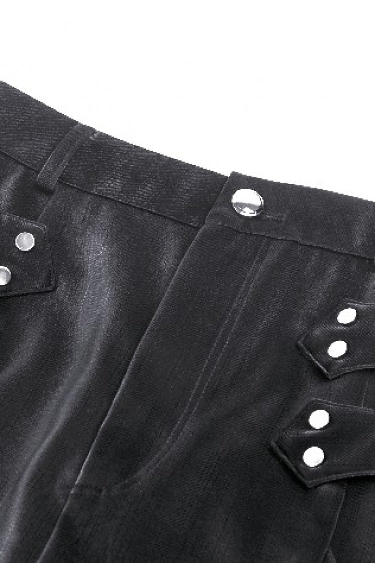 Black Leather Women's Punk Buckled Side Slit Irregular Hem Skirt - Product - 14