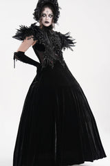 Black Stand Collar Lace Pleated Women's Gothic Tassels Feather Lace Cape - Product - 8