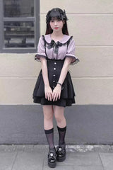 Jirai Kei High Waisted Bowknot Lace Lace-Up Sweet Lolita Skirt 2 Colors - Black - 6