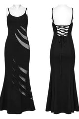 Black Sleeveless Stitching Mesh Women's Punk Fishtailed Honeymoon Slip Dress - Product - 5