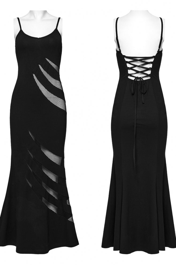 Black Sleeveless Stitching Mesh Women's Punk Fishtailed Honeymoon Slip Dress - Product - 5
