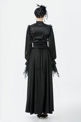 Black Embroidered Lace Trim Pleated Women's Gothic Maxi Skirt - Product - 4