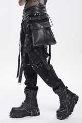 Black Lace-Up Studded Buckled Zippered Eyelet Men's Punk Cool Accessory with Pouches - Product - 5
