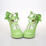 Pure Color Cute Bowknot Sweet Lolita High Heel Shoes - Green - 3