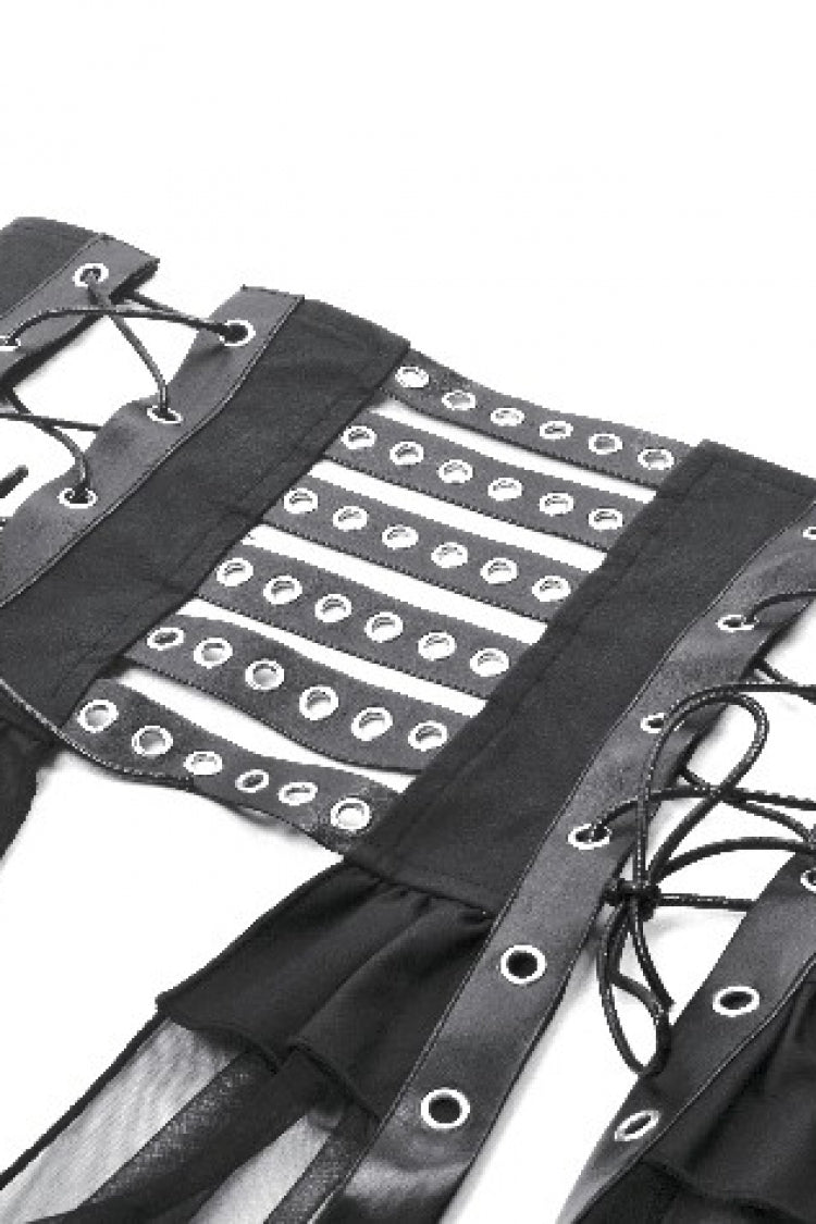 Black High Waisted Lace-Up High/low Mesh Women's Punk Skirt - Product - 15