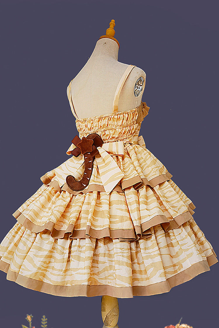 Apricot [Cloth Cat] Triple-Layered Print Ruffle Bowknot Sweet Lolita Dress - Product - 9