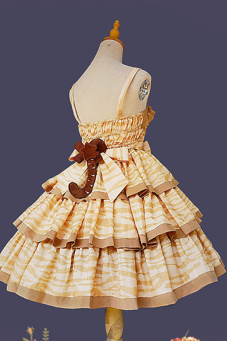 Apricot [Cloth Cat] Triple-Layered Print Ruffle Bowknot Sweet Lolita Dress - Product - 9