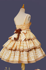 Apricot [Cloth Cat] Triple-Layered Print Ruffle Bowknot Sweet Lolita Dress - Product - 9