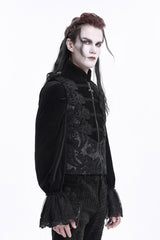 Black Stand Collar Sleeveless Floral Crochet Zipper Men's Gothic Vest - Product - 4