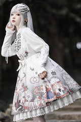 Dark Fairy Tale Print Ruffle Bowknot Gothic Lolita Jsk Dress 2 Colors - Product - 4