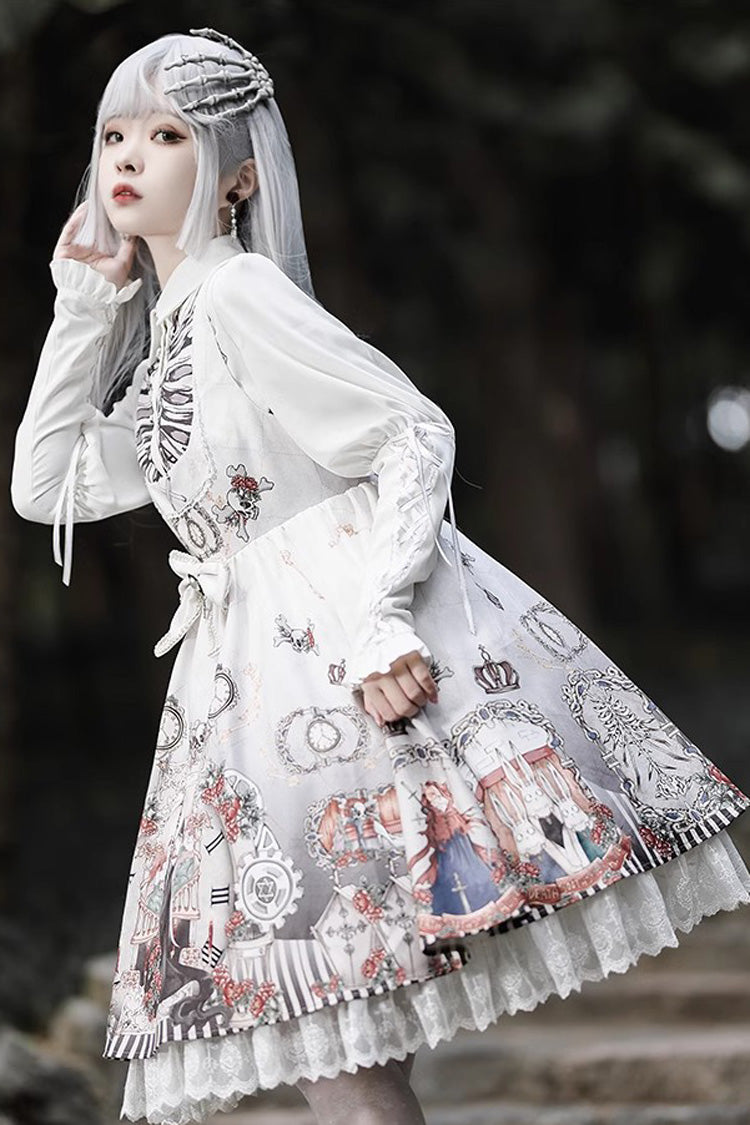 Dark Fairy Tale Print Ruffle Bowknot Gothic Lolita Jsk Dress 2 Colors - Product - 4