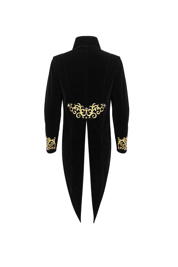 Black/Red Retro Totem Embroidered Swallow Tailed Men's Gothic Coat - Product - 8
