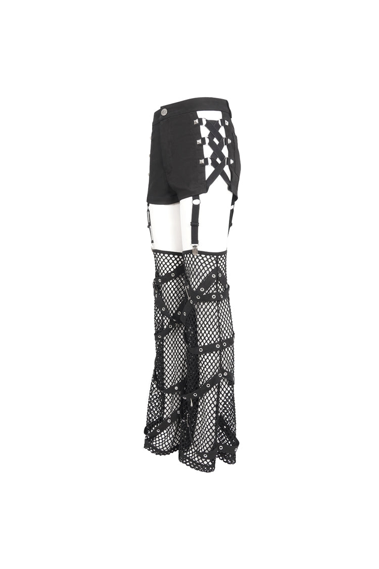 Black Side Cutouts Womens Steampunk Shorts - Product - 11