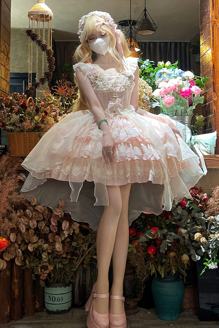 [Tears of Rose] Sleeveless Multi-Layered Ruffle Cardigan Bowknot Lace Sweet Ballet Lolita Jsk Dress 2 Colors - Product - 6