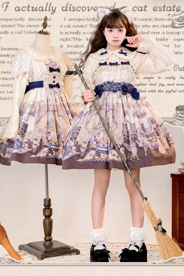 Multi-Color Cat Manor Print Embroidery Bowknot Sweet Lolita JSK Dress - Product - 3