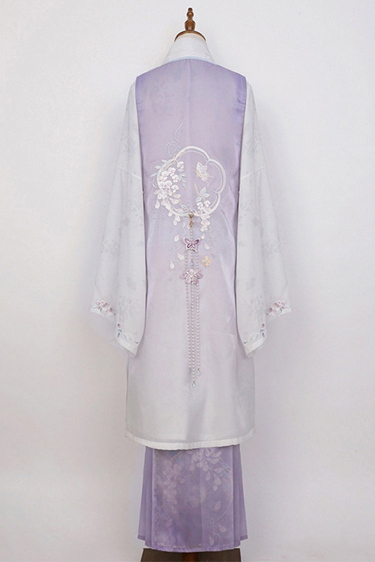 Purple Long Sleeves High Waisted Embroidery Sweet Chinese Style Hanfu Dress Full Set - Product - 9
