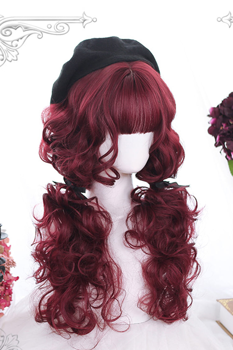 Dark Red Long Wool Curly Classic Lolita Wigs - Product - 2