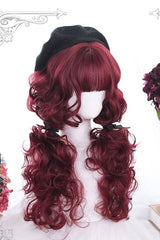 Dark Red Long Wool Curly Classic Lolita Wigs - Product - 2
