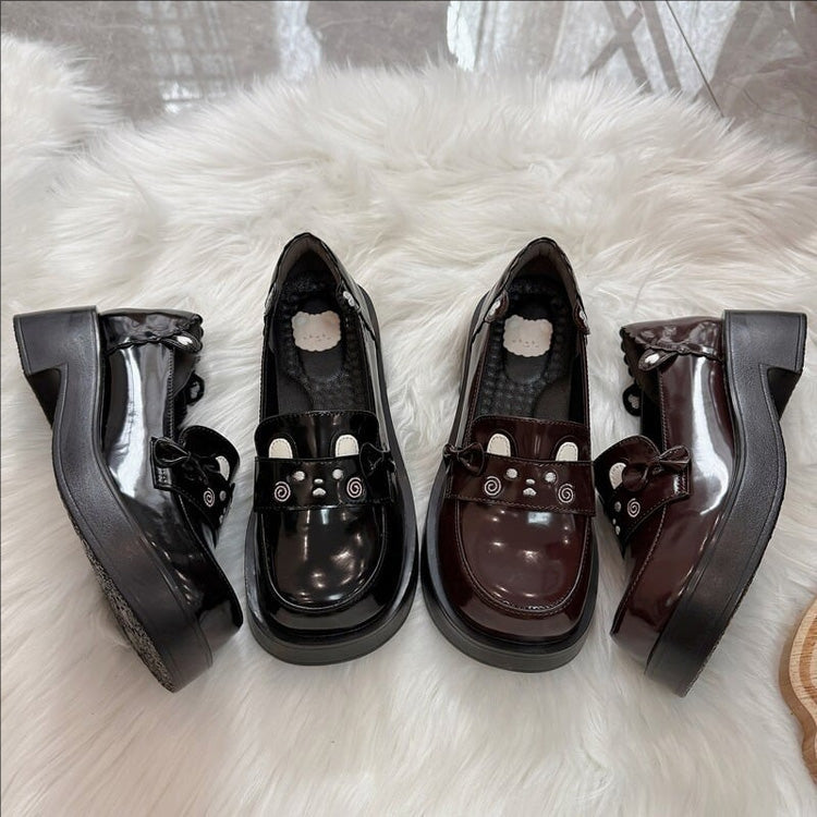 Preppy Style Square-Toe JK Lolita Leather Shoes with Raccoon Print 2 Colors - Product - 4