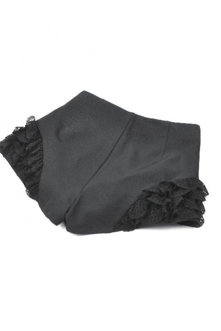 Black High Waisted Ruffled Lace Patchwork Buckled Straps Cross Zippered Women's Punk Shorts - Product - 16