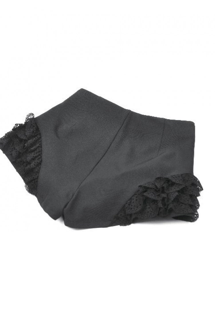 Black High Waisted Ruffled Lace Patchwork Buckled Straps Cross Zippered Women's Punk Shorts - Product - 16