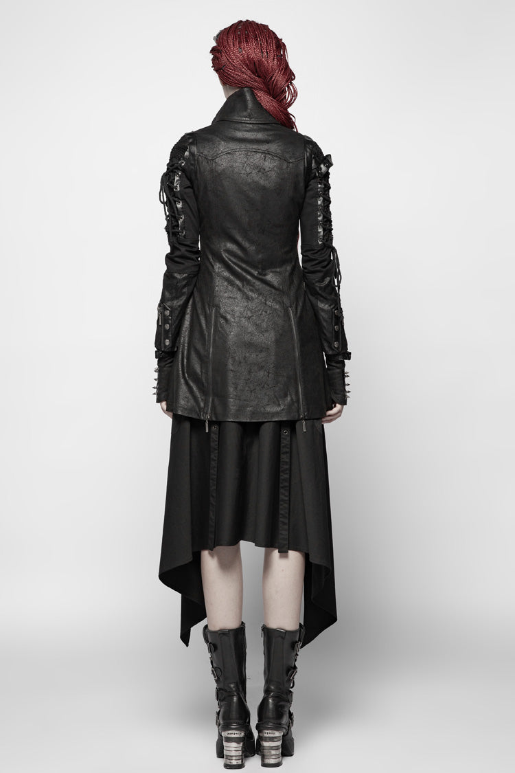 Black Metal Buckle Decoration Zipper Womens Steampunk Windbreaker Coat - Product - 3