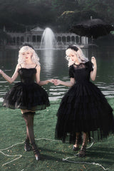 Black Twin Ivory Towers Ruffle Gothic Lolita Drawstring Jsk - Product - 12