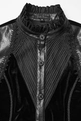 Black Stand Collar Long Puff Sleeves Stitching Lace-Up Women's Gothic Coat - Product - 5