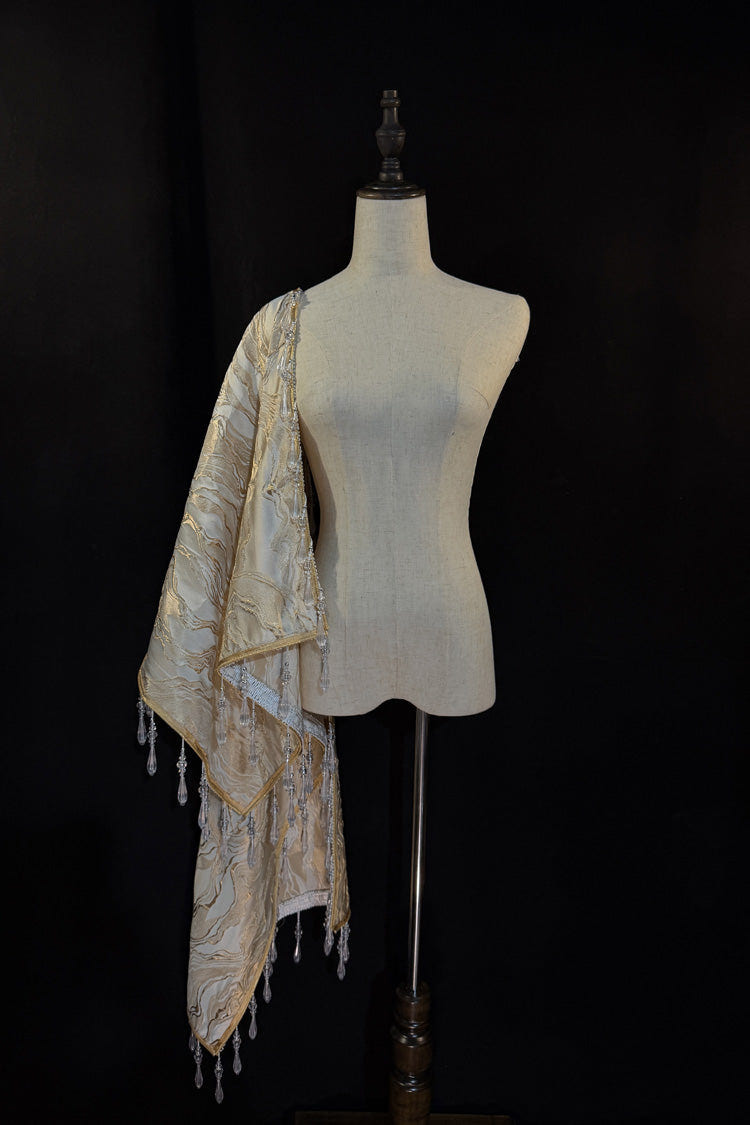 White/Gold [Royal Knight] Stand Collar Long Sleeves Gothic Vintage Cool Lolita Set - Long-Shawl(Only) - 10