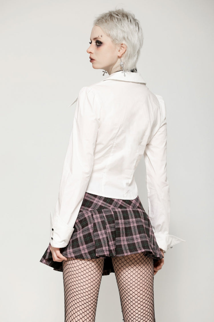 Pink/Brown Buckled Plaid Women's Punk Pleated Mini Skirt - Product - 4