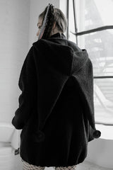 Black Clown Hooded Bunny Doll Backpack Women's Punk Coat - Product - 3