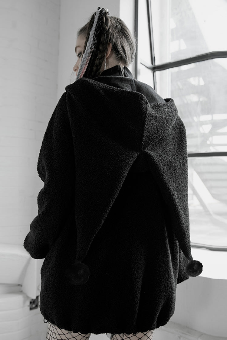 Black Clown Hooded Bunny Doll Backpack Women's Punk Coat - Product - 3