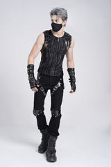 Black Armor Patent Leather Stitching Men's Punk Pants - Product - 9