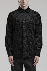 Black Long Sleeves Dark Pattern Print Webbing Decoration Mens Gothic Blouse - Black - 1
