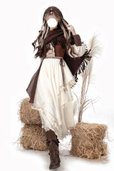White/Brown Wandering Witch Cloak Long Sleeves Daily Irregular Lolita Dress - Product - 5
