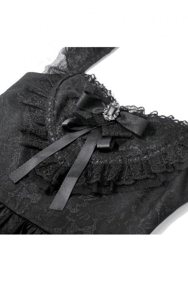 Black Flutter Sleeves Jacquard Bowknot Lace Ruffled Lace-Up Women's Gothic Cake Mini Dress - Product - 14