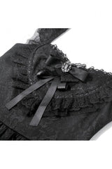 Black Flutter Sleeves Jacquard Bowknot Lace Ruffled Lace-Up Women's Gothic Cake Mini Dress - Product - 14