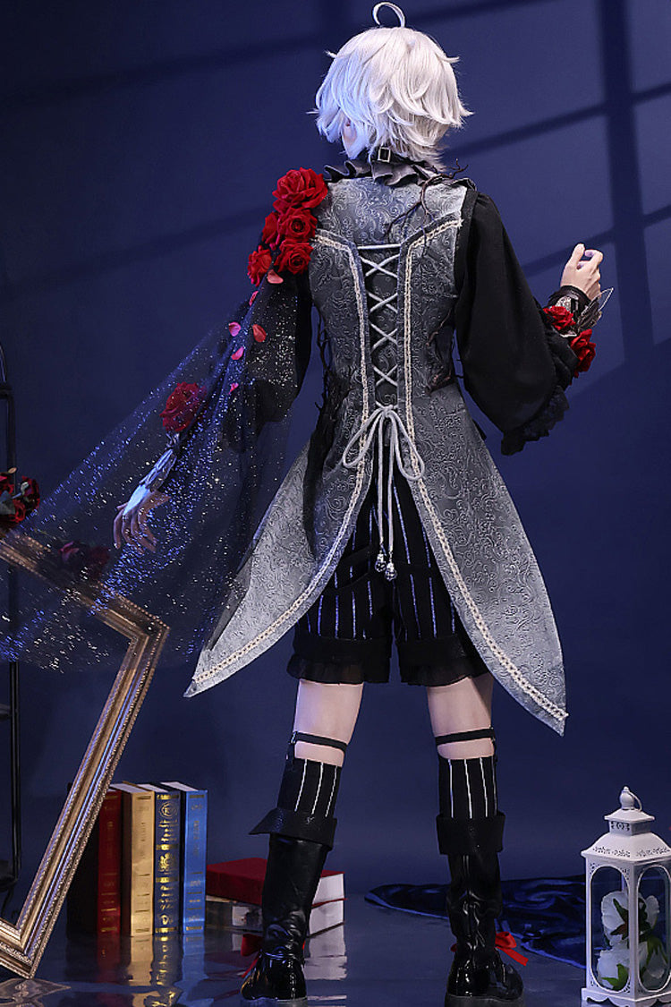 Black/Blue Witch Night Patient Star Gothic Prince Handsome Ouji Lolita Set - Product - 3