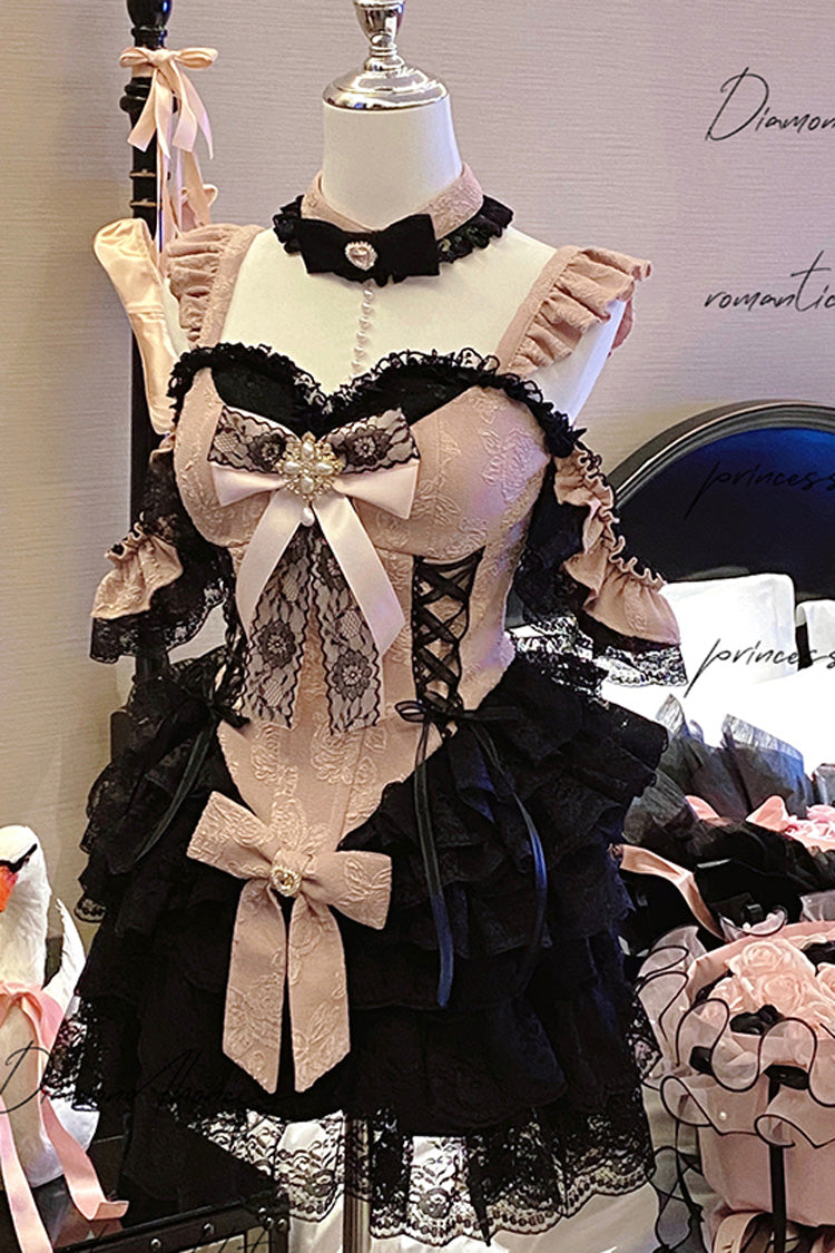 Black/Pink [Blackberry Lover] Multi-Layered Lace Sweet Princess Lolita Skirt Set - Product - 2