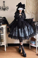 Black Sleeveless Church of Silent Night Print Ruffle Gothic Lolita Jsk Dress - Product - 6